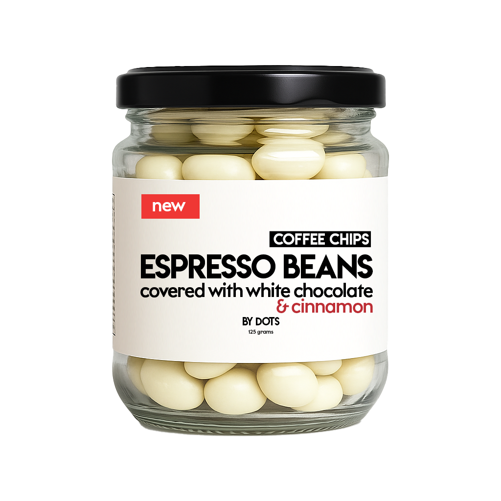 dots espresso beans  white chocolate & cinnamon